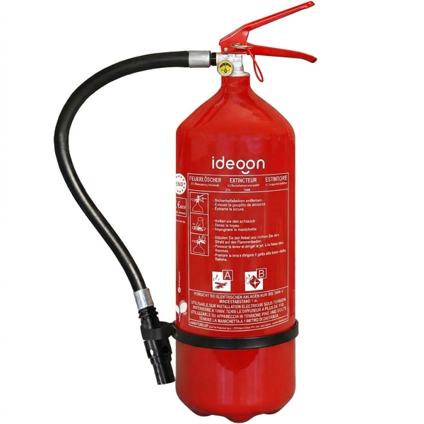 6L Schaumfeuerlöscher Fluorfrei, Brandklasse A B, Feuerlöscher mit Manometer & Wandhalterung, 21A 144B, Löschgerät inklusive Gummischlauch