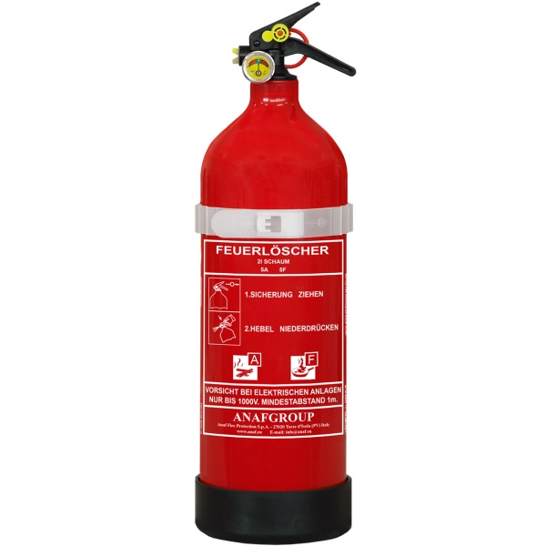 2L Schaumfeuerlöscher Fluorfrei, Brandklasse A/F, Feuerlöscher mit Manometer & Wandhalterung, 5A 5F, Fettbrandlöscher
