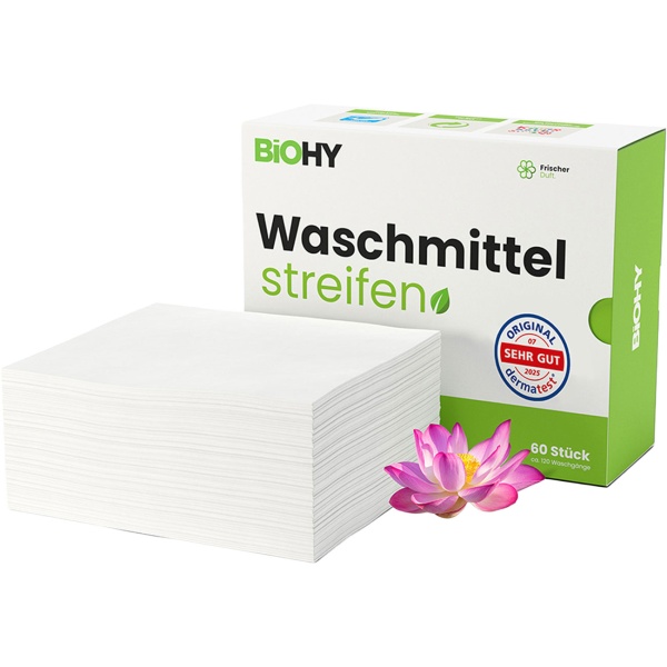 Waschmittel Blätter für Weisswäsche und Buntwäsche, 60 Blätter, 100% vegan und plastikfrei, biologisch abbaubare Waschstreifen, frischer Duft