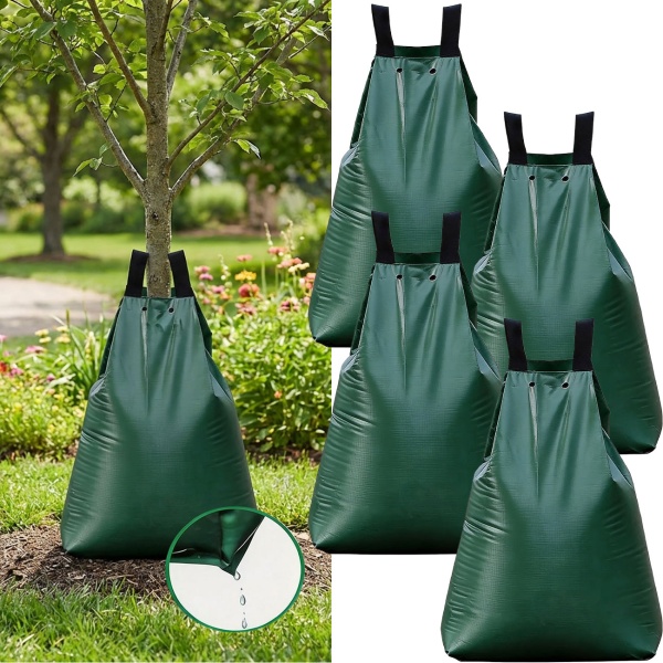 4er-Set Baum-Bewässerungssack 75L Wassersack für Bäume - UV- & Wetterbeständiger PE Wasserbeutel mit Reissverschluss & 2 Ösen - 9h Tröpfchenbewässerung