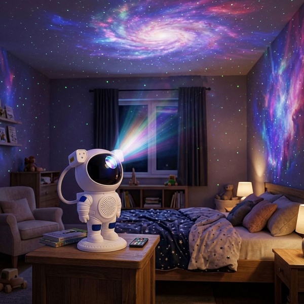 Sternenhimmel Projektor Astronaut mit Bluetooth Lautsprecher, Galaxy Projektor mit 14 Farbeffekten, Fernbedienung & Timer, Nachtlicht für Schlafzimmer