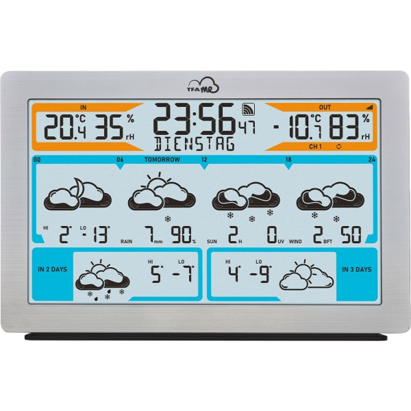 Präzise WLAN Funk-Wetterstation mit Wetter.com Vorhersage, Digital-Thermometer, Hygrometer, Warnung - stabil & präzise in Metall-Optik