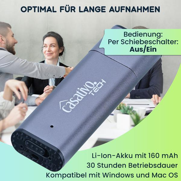 2-in-1 Digitaler Voice Recorder & USB-Stick 8GB – Diktiergerät mit Geräuschaktivierung, 20h Aufnahmezeit, Status-LEDs