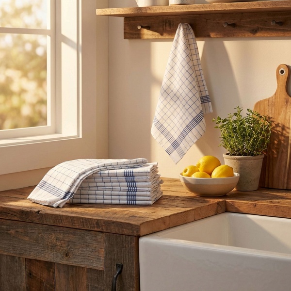 10er-Set Geschirrtücher aus 100% Baumwolle, 50x70 cm - Blau Kariert - Saugstarke Küchentücher für Haushalt & Gastro, Oeko-Tex, Premium Abtrockentücher