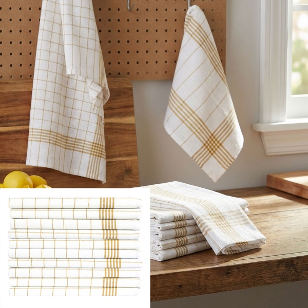 20er-Set Geschirrtücher aus 100% Baumwolle, 50x70 cm - Gelb Kariert - Saugstarke Küchentücher für Haushalt & Gastro, Oeko-Tex, Premium Abtrockentücher