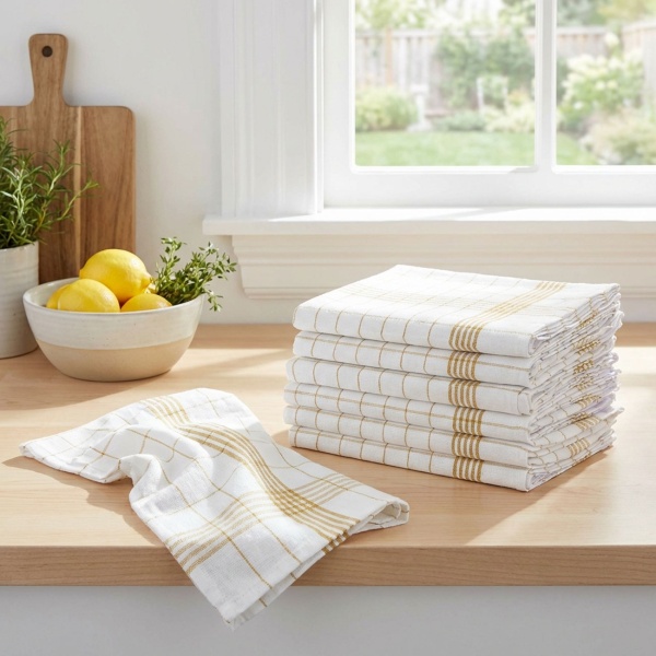 20er-Set Geschirrtücher aus 100% Baumwolle, 50x70 cm - Gelb Kariert - Saugstarke Küchentücher für Haushalt & Gastro, Oeko-Tex, Premium Abtrockentücher