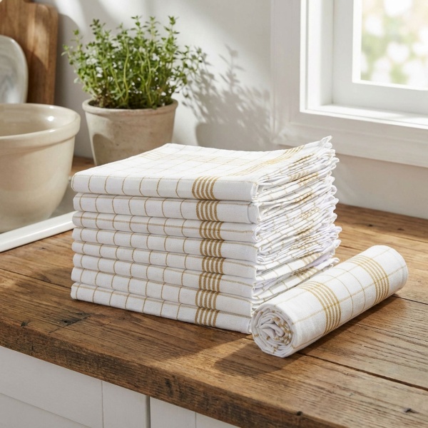 20er-Set Geschirrtücher aus 100% Baumwolle, 50x70 cm - Gelb Kariert - Saugstarke Küchentücher für Haushalt & Gastro, Oeko-Tex, Premium Abtrockentücher