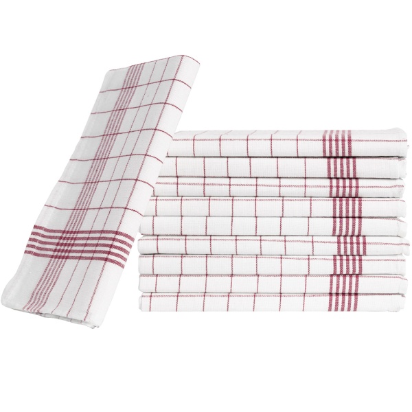 10er-Set Geschirrtücher aus 100% Baumwolle, 50x70 cm - Rot Kariert - Saugstarke Küchentücher für Haushalt & Gastro, Oeko-Tex, Premium Abtrockentücher
