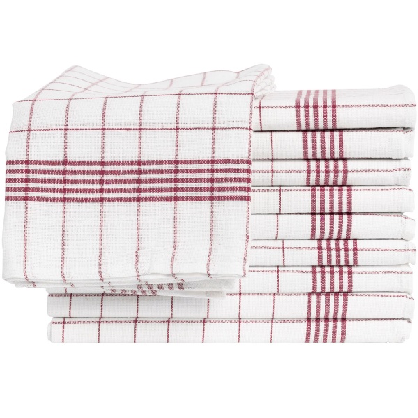 10er-Set Geschirrtücher aus 100% Baumwolle, 50x70 cm - Rot Kariert - Saugstarke Küchentücher für Haushalt & Gastro, Oeko-Tex, Premium Abtrockentücher