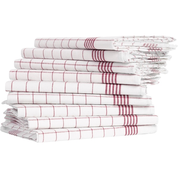 10er-Set Geschirrtücher aus 100% Baumwolle, 50x70 cm - Rot Kariert - Saugstarke Küchentücher für Haushalt & Gastro, Oeko-Tex, Premium Abtrockentücher