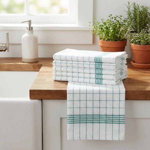 10er-Set Geschirrtücher aus 100% Baumwolle, 50x70 cm - Grün Kariert - Saugstarke Küchentücher für Haushalt & Gastro, Oeko-Tex, Premium Abtrockentücher