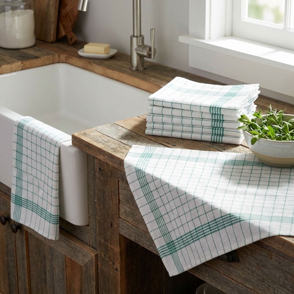 20er-Set Geschirrtücher aus 100% Baumwolle, 50x70 cm - Grün Kariert - Saugstarke Küchentücher für Haushalt & Gastro, Oeko-Tex, Premium Abtrockentücher