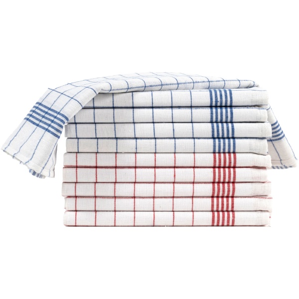 20er-Set Geschirrtücher aus 100% Baumwolle, 50x70 cm - Rot/Blau Kariert - Saugstarke Küchentücher für Haushalt & Gastro, Oeko-Tex, Abtrockentücher