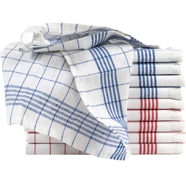 20er-Set Geschirrtücher aus 100% Baumwolle, 50x70 cm - Rot/Blau Kariert - Saugstarke Küchentücher für Haushalt & Gastro, Oeko-Tex, Abtrockentücher