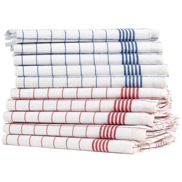 20er-Set Geschirrtücher aus 100% Baumwolle, 50x70 cm - Rot/Blau Kariert - Saugstarke Küchentücher für Haushalt & Gastro, Oeko-Tex, Abtrockentücher