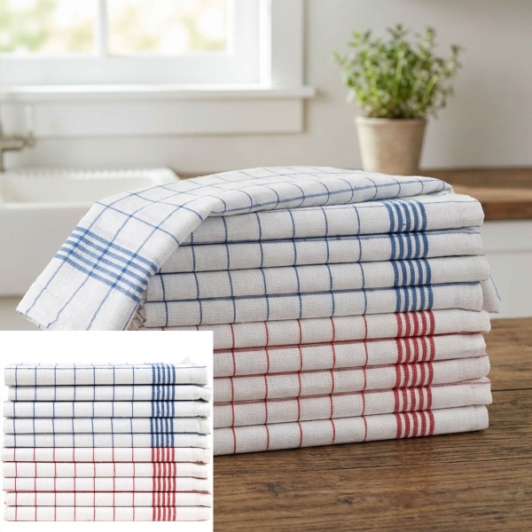 20er-Set Geschirrtücher aus 100% Baumwolle, 50x70 cm - Rot/Blau Kariert - Saugstarke Küchentücher für Haushalt & Gastro, Oeko-Tex, Abtrockentücher