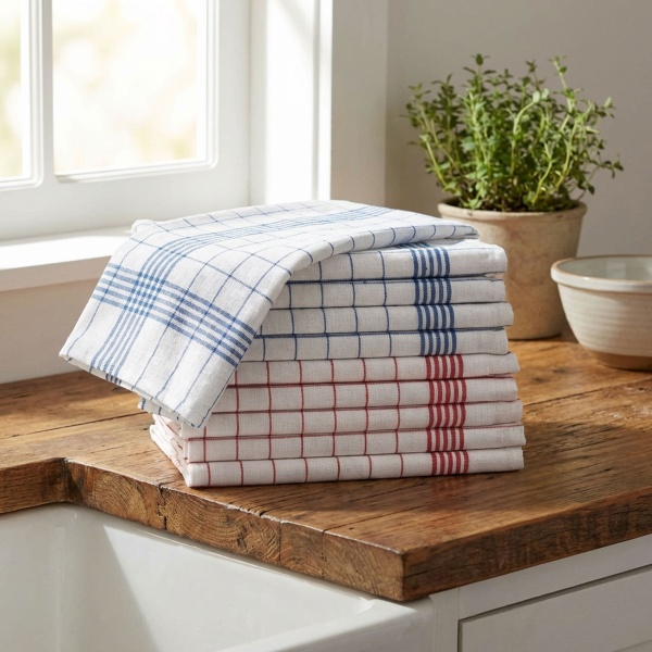 20er-Set Geschirrtücher aus 100% Baumwolle, 50x70 cm - Rot/Blau Kariert - Saugstarke Küchentücher für Haushalt & Gastro, Oeko-Tex, Abtrockentücher