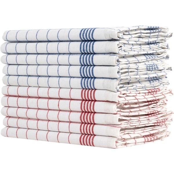 20er-Set Geschirrtücher aus 100% Baumwolle, 50x70 cm - Rot/Blau Kariert - Saugstarke Küchentücher für Haushalt & Gastro, Oeko-Tex, Abtrockentücher