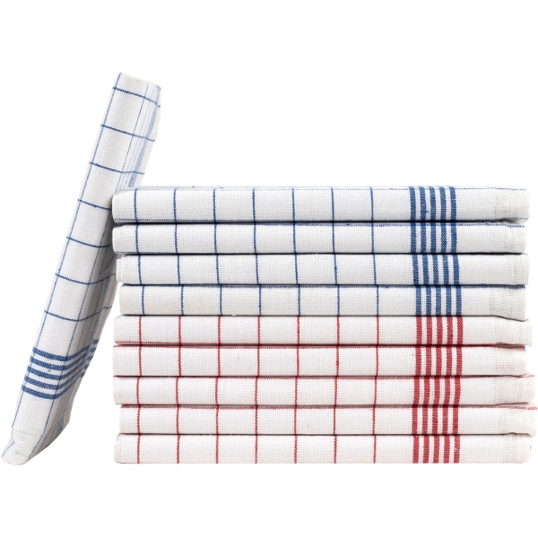 20er-Set Geschirrtücher aus 100% Baumwolle, 50x70 cm - Rot/Blau Kariert - Saugstarke Küchentücher für Haushalt & Gastro, Oeko-Tex, Abtrockentücher