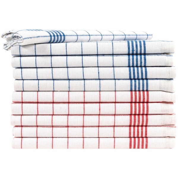 20er-Set Geschirrtücher aus 100% Baumwolle, 50x70 cm - Rot/Blau Kariert - Saugstarke Küchentücher für Haushalt & Gastro, Oeko-Tex, Abtrockentücher
