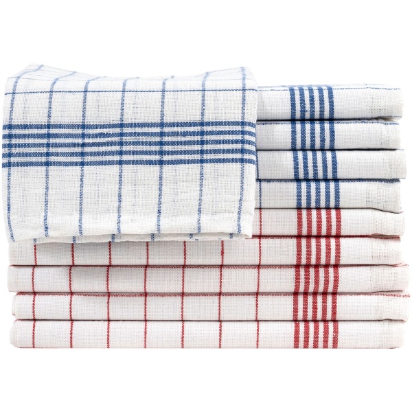 20er-Set Geschirrtücher aus 100% Baumwolle, 50x70 cm - Rot/Blau Kariert - Saugstarke Küchentücher für Haushalt & Gastro, Oeko-Tex, Abtrockentücher