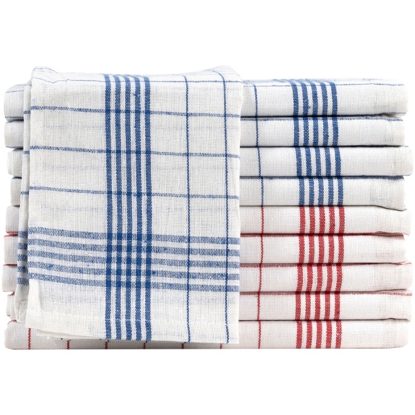 20er-Set Geschirrtücher aus 100% Baumwolle, 50x70 cm - Rot/Blau Kariert - Saugstarke Küchentücher für Haushalt & Gastro, Oeko-Tex, Abtrockentücher