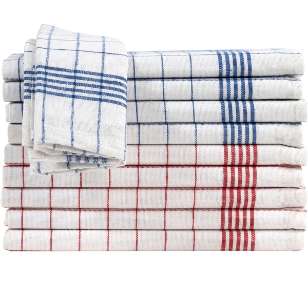 20er-Set Geschirrtücher aus 100% Baumwolle, 50x70 cm - Rot/Blau Kariert - Saugstarke Küchentücher für Haushalt & Gastro, Oeko-Tex, Abtrockentücher