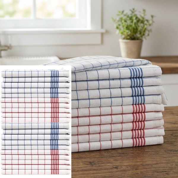 20er-Set Geschirrtücher aus 100% Baumwolle, 50x70 cm - Rot/Blau Kariert - Saugstarke Küchentücher für Haushalt & Gastro, Oeko-Tex, Abtrockentücher