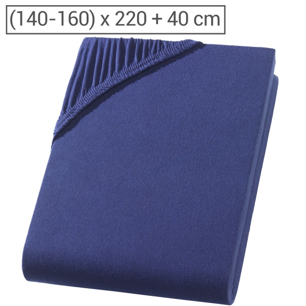 Premium Spannbetttuch für Boxspringbett & Wasserbett - Navy, 140-160x220 cm - 190g/m2 Baumwolle/Elasthan - 40cm Steghöhe - Oeko-Tex - Bügelfrei & Weich