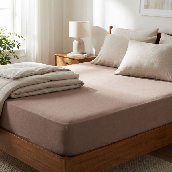 Premium Spannbetttuch für Boxspringbett & Wasserbett - Nougat, 140-160x220 cm - 190g/m2 Baumwolle/Elasthan - 40cm Steghöhe - Oeko-Tex - Bügelfrei & Weich