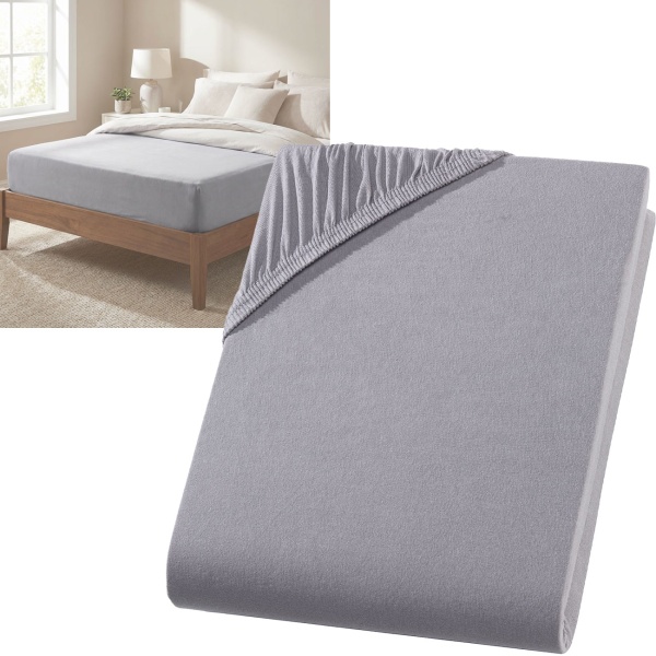 Premium Spannbetttuch für Boxspringbett & Wasserbett - Grau, 140-160x220 cm - 190g/m2 Baumwolle/Elasthan - 40cm Steghöhe - Oeko-Tex - Bügelfrei & Weich