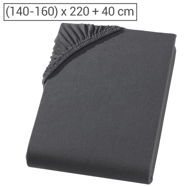 Premium Spannbetttuch für Boxspringbett & Wasserbett - Anthrazit, 140-160x220 cm - 190g/m2 Baumwolle/Elasthan - 40cm Steghöhe - Oeko-Tex - Bügelfrei & Weich