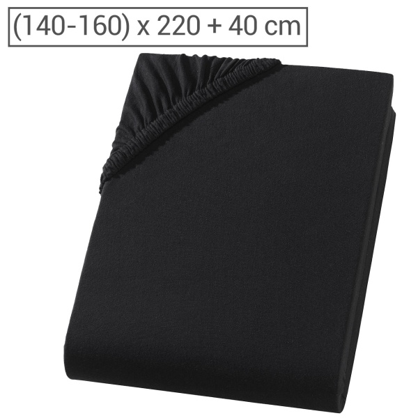 Premium Spannbetttuch für Boxspringbett & Wasserbett - Schwarz, 140-160x220 cm - 190g/m2 Baumwolle/Elasthan - 40cm Steghöhe - Oeko-Tex - Bügelfrei & Weich