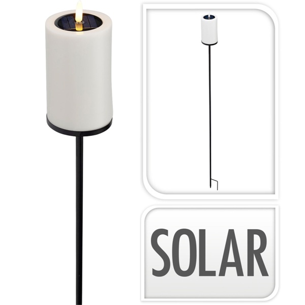 Solar LED Kerze mit Erdspiess gelb flackernd: Outdoor Garten-Deko, schöne Beleuchtung für draussen - stimmungsvolle Solarleuchte