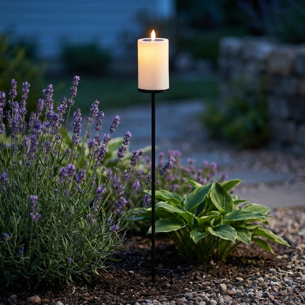Solar LED Kerze mit Erdspiess gelb flackernd: Outdoor Garten-Deko, schöne Beleuchtung für draussen - stimmungsvolle Solarleuchte