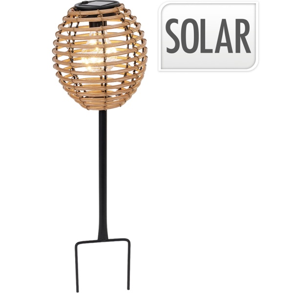Elegante Solar-Steckleuchte für Garten & Terrasse: Robuste LED Solarlampe mit Metallstab, Rattan-Optik für stimmungsvolle Wege