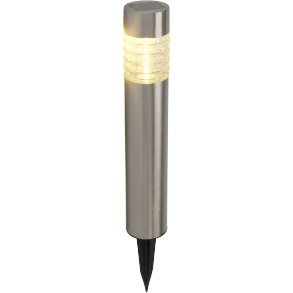 Solarleuchte aus Edelstahl: Gartenleuchte warmweiss mit Erdspiess, LED Aussenleuchte wetterfest - moderne Solarlampe für Garten