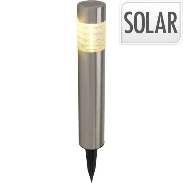 Solarleuchte aus Edelstahl: Gartenleuchte warmweiss mit Erdspiess, LED Aussenleuchte wetterfest - moderne Solarlampe für Garten