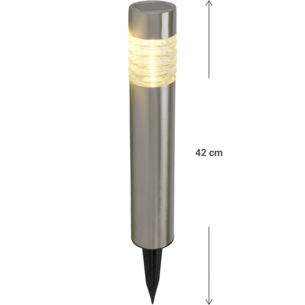 Solarleuchte aus Edelstahl: Gartenleuchte warmweiss mit Erdspiess, LED Aussenleuchte wetterfest - moderne Solarlampe für Garten