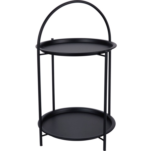 Runder Beistelltisch mit 2 Ebenen und Bügel: Metall, schwarz, 40x40x67cm, flexibler Couchtisch oder Nachttisch