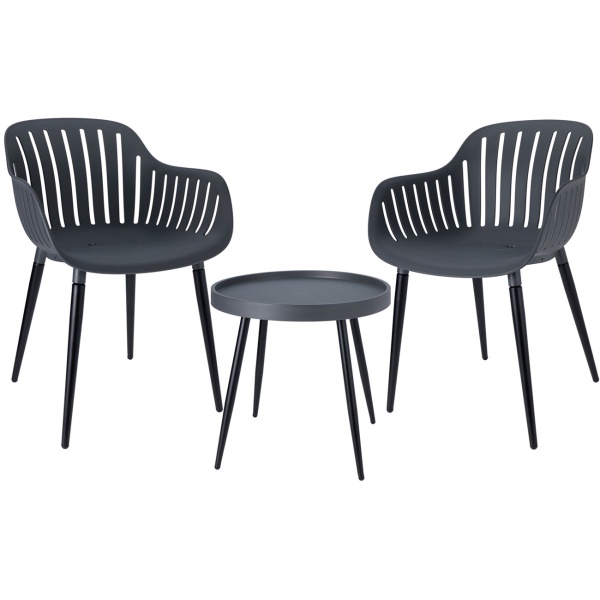 Moderne Sitzgruppe mit Balkontisch, 3-tlg., anthrazit, Bistro-Set für Balkon, Garten, Terrasse - wetterfest & gemütlich - Gartenmöbel Set