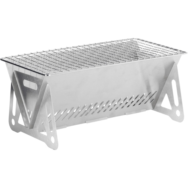 Mobiler Mini Holzkohlegrill aus Edelstahl, kompakter Campinggrill 28x15 cm, klappbarer Picknickgrill steckbar, inkl. Tragetasche für Outdoor