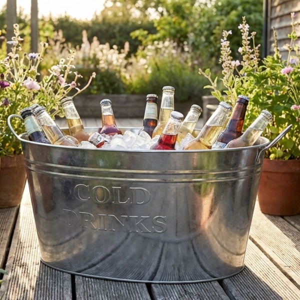 Zinkwanne als Flaschenkühler 25 Liter – Getränkekühler mit 2 Tragegriffen, Ideal für Gartenpartys, Grillrunde & Feste - eisgekühlte Getränke