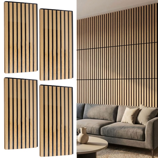 4er-Set Wandpaneele 60x30 cm in edler Holzoptik – Akustik-Wandverkleidung aus MDF & PET – Nachhaltiges Design FSC-zertifiziert für eine moderne Raumgestaltung