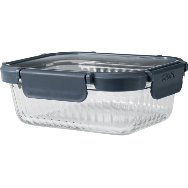 2er-Set Borosilikat-Glas Frischhaltedose mit 640 ml – Edles geriffeltes Glas mit sicherem Kunststoff-Deckel und 4-fach Clip-Verschluss für langanhaltende Frische