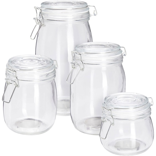 Vorratsgläser Set mit Metall-Spannverschluss – 4 Gläser (500ml, 750ml, 1000ml, 1500ml) mit Dichtungsring – Elegante Aufbewahrung für Deine Vorräte