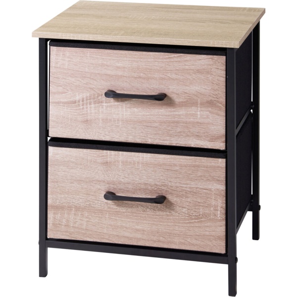 Stilvoller Beistellschrank mit 2 Schubladen & Metallrahmen: Moderner Nachtschrank in Holzoptik für Schlafzimmer & Flur, 45x30x54 cm