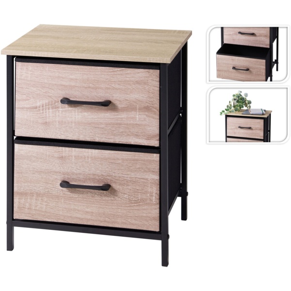 Stilvoller Beistellschrank mit 2 Schubladen & Metallrahmen: Moderner Nachtschrank in Holzoptik für Schlafzimmer & Flur, 45x30x54 cm