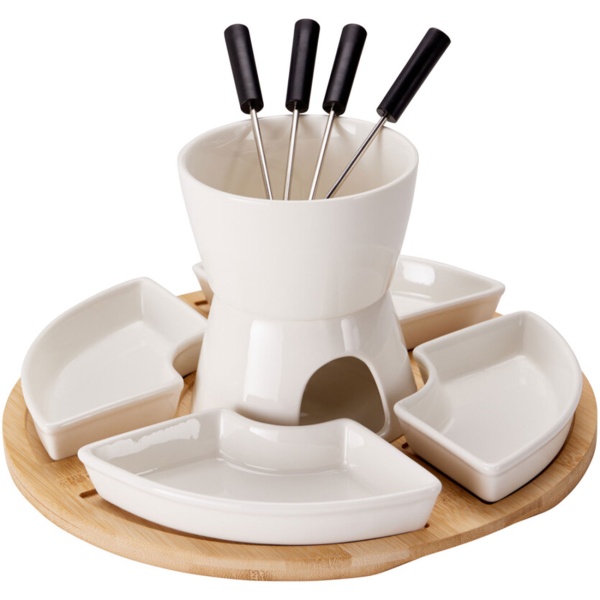 Edles Schokoladen-Fondue-Set 11-teilig mit Bambustablett, Schalen & Gabeln – Perfekt für Dessert, Party, Date & süssen Schoko-Genuss