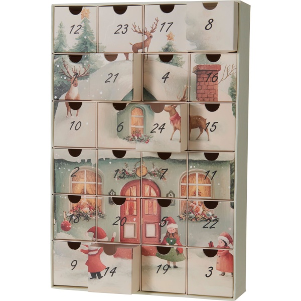 Wunderschöner Adventskalender mit Häusermotiv – Hochwertiger Weihnachtskalender zum Befüllen & Dekoration für Weihnachten, 25,7x6,4x38,3 cm